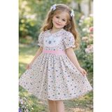 Asel Collection Kız Çocuk Çiçek Desenli Nakış Detaylı Elbise – Vintage Tarz - 3 Yaş - Pembe
