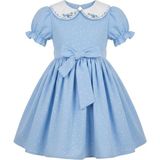 Asel Collection Kız Çocuk Fiyonk Detaylı Taşlı Bebe Yaka Elbise – Şık Prenses Model (Pembe/mavi) - 2 Yaş