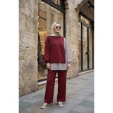 ASEL FASHİON Kadın Tesettür Takım Line İkili Gömlek Takım AçıkBordo