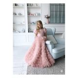 Asel Kids KIZ ÇOCUK KUYRUKLU ELBİSE GELİNLİK KATLI MODEL TÜL ELBİSE