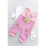 Asel Kids Tiny Rabbit Desenli Pembe Bebek Tulum Takımı - 3 - 6 Ay - Pembe - Beyaz