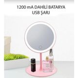 Asel Plast Dokunmatik LED Işıklı USB Li Yuvarlak Masa Üstü Makyaj Aynası Makyaj Aynası Ledli - Pembe
