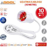 Asel Topraklı Uzatma Kablosu 10 Metre - Beyaz