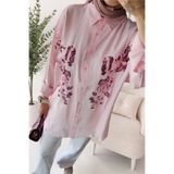 ASELA. ASELA Pembe Payet İşlemeli Oversize Kadın Tesettür Gömlek Tunik