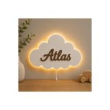 Aselhediyetasarımatölyesi Atlas İsimli Bulut LED Gece Lambası Çocuk Odası Duvar Dekoru 40 CMX25 CM