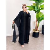 Aselim Hijap Moda Abaya Fermuarlı Ferace Şifon - Tül - Beyaz - 42