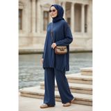 Aselim Hijap Moda Alisa Pileli Premium Modal Kumaş Tesettür İkili Takım– Lacivert