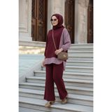 Aselim Hijap Moda Kadın Tesettür Takım Line İkili Gömlek Takım KoyuBordo