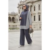 Aselim Hijap Moda Kadın Tesettür Takım Line İkili Takım Gömlek Koyugri