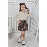 Aselin Kids Kız Çocuk Bayramlık Yazlık Ince Triko Leopar Desenli Etek Takım ve Bandana Alt Üst Takım - 6 - 7 Yaş - Kahverengi