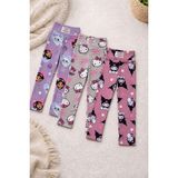 Aselin Kids Kız Çocuk Fitilli Çizgi Karakter Baskılı 3’lü Tayt Seti - Mor - 11 - 12 Yaş