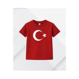ASELİNDA 23 Nisan Ay Yıldızlı Kırmızı Çocuk Tişört - bisiklet yaka çocuk tişört