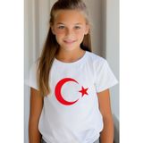 Aselinda Ay Yıldızlı (Türk Bayraklı Tişört) Beyaz Çocuk Tişört (29 Ekim Gösterileri Için Uygundur)