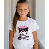 Aselinda Kuromi Baskılı Bisiklet Yaka Beyaz Tişört/t-Shirt- (Tek Adet Fiyatıdır)-Kız Çocuk Tişörtü - 10 Yaş