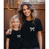 ASELİNDA Mini Kurdele Baskılı Pamuklu T-Shirt Anne-Kız Kombin Tişört (kombin yapmak için 2 ürün ekleyiniz)