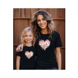 ASELİNDA Renkli Kalp Tasarım Anne Kız tişört-Tshirt (tekli üründür kombin için sepete 2 adet ekleyiniz)