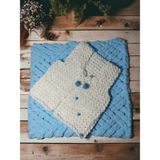 AselSoft El Yapımı Puf Bebek Battaniyesi ve Yeleği - 90 x 90 cm - Açık Mavi
