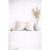 Ases Design Beyaz Kadife Fiyonk Tasarımlı Dekoratif Içi Dolgulu Kırlent - 40 x 45 cm