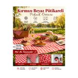 Ases Design Kırmızı Beyaz Pötikareli Piknik Örtüsü Masa Örtüsü Sofra Bezi Kareli Balkon Bahçe Kamp Örtüsü