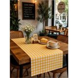 Ases Design Pötikareli Piknik Örtüsü Masa Örtüsü Sofra Bezi Çok Amaçlı Kareli Balkon Bahçe Kamp Örtüsü Sarı Beyaz - 40 x 140 cm