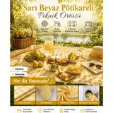 Ases Design Pötikareli Piknik Örtüsü Masa Örtüsü Sofra Bezi Çok Amaçlı Kareli Balkon Bahçe Kamp Örtüsü Sarı Beyaz - 80 x 160 cm