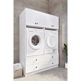 Ases Mobilya Ases ELZ533 Çamaşır Makinesi ve Kurutma Makinesi Extra Boy 4 Kapak 4 Çekmece Banyo Dolabı Beyaz