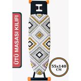Asev Home Büyük Boy Ütü Masası Kılıfı 55X140 cm İpli Stoperli Keçeli Örtü Modern Desenli