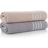 Asev Tekstil 2lı 70X140 Banyo Havlusu - 70 x 140 cm - Gri - Bej