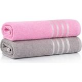 Asev Tekstil 2lı 70X140 Banyo Havlusu - 70 x 140 cm - Pembe - Gri
