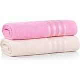 Asev Tekstil 2lı 70X140 Banyo Havlusu - 70 x 140 cm - Pembe - Krem