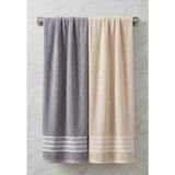 Asev Tekstil 2lı 70X140 Banyo Havlusu - Gri - Krem - 70 x 140 cm