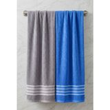 Asev Tekstil 2lı 70X140 Banyo Havlusu - Gri - Mavi - 70 x 140 cm