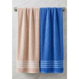 Asev Tekstil 2lı 70X140 Banyo Havlusu - Mavi - Bej - 70 x 140 cm