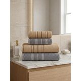 Asev Tekstil 90X150 & 50X90 cm Nevora Serisi 4’lü Banyo Havlu Seti – Hamam Seti - Gri - Bej - 90 x 150 cm - 50 x 90 cm