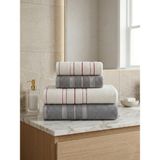 Asev Tekstil 90X150 & 50X90 cm Nevora Serisi 4’lü Banyo Havlu Seti – Hamam Seti - Gri - Krem - 90 x 150 cm - 50 x 90 cm
