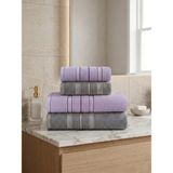Asev Tekstil 90X150 & 50X90 cm Nevora Serisi 4’lü Banyo Havlu Seti – Hamam Seti - Gri - Lila - 90 x 150 cm - 50 x 90 cm