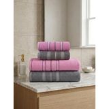 Asev Tekstil 90X150 & 50X90 cm Nevora Serisi 4’lü Banyo Havlu Seti – Hamam Seti - Gri - Pembe - 90 x 150 cm - 50 x 90 cm