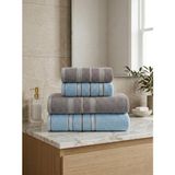 Asev Tekstil 90X150 & 50X90 cm Nevora Serisi 4’lü Banyo Havlu Seti – Hamam Seti - Mavi - Gri - 90 x 150 cm - 50 x 90 cm