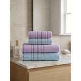 Asev Tekstil 90X150 & 50X90 cm Nevora Serisi 4’lü Banyo Havlu Seti – Hamam Seti - Mavi - Lila - 90 x 150 cm - 50 x 90 cm