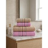 Asev Tekstil 90X150 & 50X90 cm Nevora Serisi 4’lü Banyo Havlu Seti – Hamam Seti - Pembe - Bej - 90 x 150 cm - 50 x 90 cm
