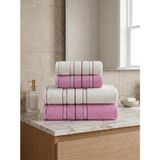 Asev Tekstil 90X150 & 50X90 cm Nevora Serisi 4’lü Banyo Havlu Seti – Hamam Seti - Pembe - Krem - 90 x 150 cm - 50 x 90 cm