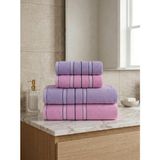 Asev Tekstil 90X150 & 50X90 cm Nevora Serisi 4’lü Banyo Havlu Seti – Hamam Seti - Pembe - Lila - 90 x 150 cm - 50 x 90 cm