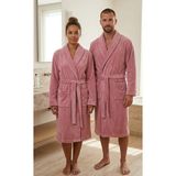 Asev Tekstil Kadife Biyeli Şal Yaka Unisex Bornoz - 2XL - Pembe