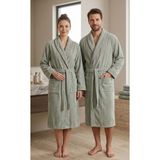 Asev Tekstil Kadife Biyeli Şal Yaka Unisex Bornoz - 2XL - Yeşil