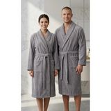 Asev Tekstil Kadife Biyeli Şal Yaka Unisex Bornoz - Gri