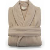 Asev Tekstil Kadife Biyeli Şal Yaka Unisex Bornoz - XL - Bej
