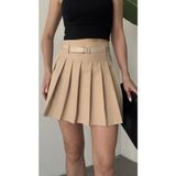 Asfa Moda Kadın Krem Astarlı Şortlu Kemerli Pileli Yazlık Mini Etek
