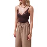 Asfaha Fashion Kadın Dantel Detaylı Alttan Çıtçıtlı Ip Askılı Bodysuit - Kahverengi