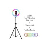 Asfal 13 Inç (33 CM) Rgb Çok Renkli Led Make Up Selfie Işığı 210 Cm Tripot Selfie Çubuğu Tiktok Işığı