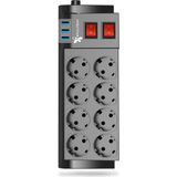 Asfal 2 Metre USB Li Termal Akım Korumalı 8'li Priz 3 x USB Uzatma Kablosu - Gri